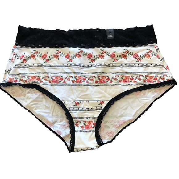 Torrid Brief Panties 2X Curve Cotton Mid-Rise Black White Roses Lace Trim Lot - Picture 11 of 16